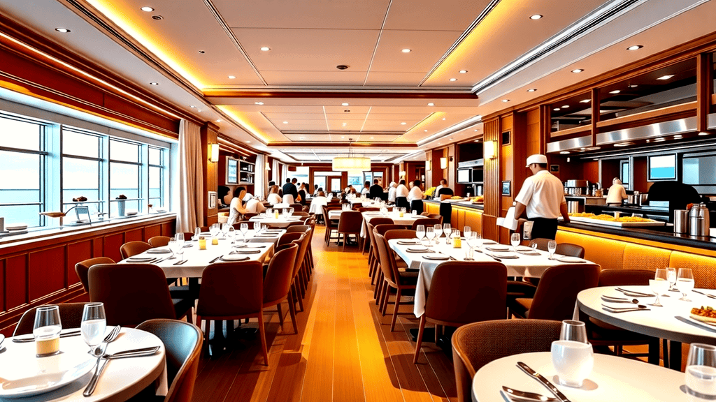 Stylized text overlaying a ship deck reading 'Over 20+ Eateries On Board, All Included'